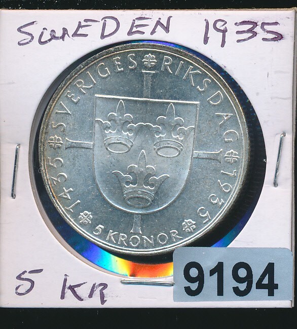 Read more about the article SWEDEN – 25 KRONA  – 1935 -SILVER – flashy bu – #9194