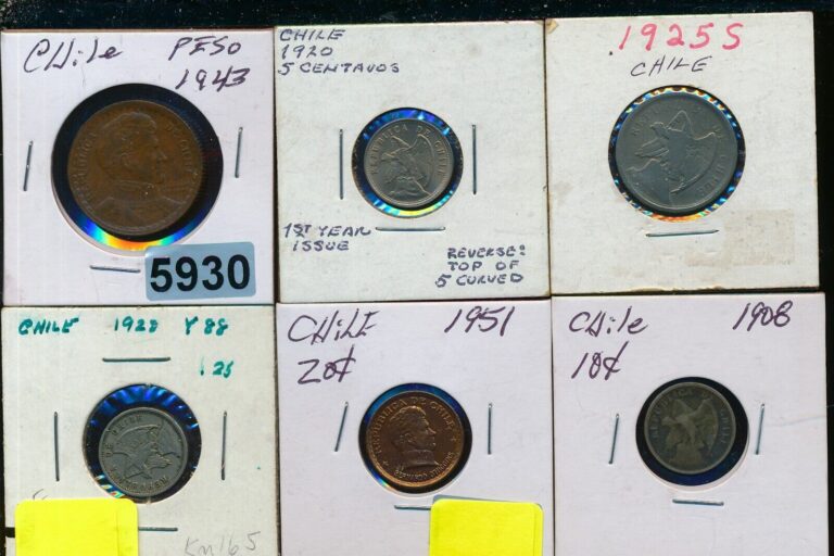 Read more about the article CHILE – 6 NEAT COINS – BARGAIN  – 1920 U[ – #5930