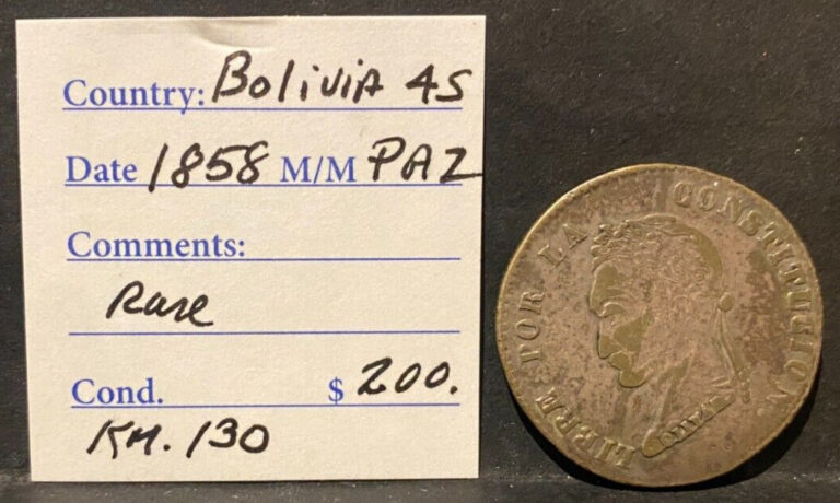 Read more about the article BOLIVIA  1858  4 Soles  PAZ  Silver Coin  circulated