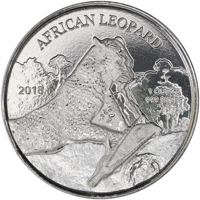 Read more about the article 2018 Republic of Ghana 5 Cedis African Leopard 1 oz 999 Fine Silver BU Coin