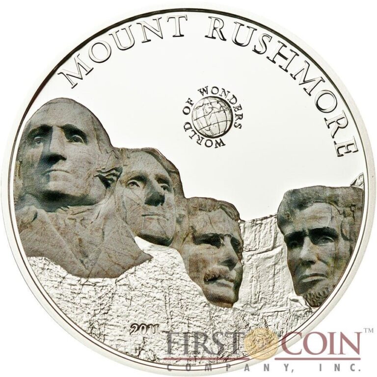 Read more about the article Palau $5 MOUNT RUSHMORE SOUTH DAKOTA WORLD OF WONDERS Silver Coin 2011 Proof CIT