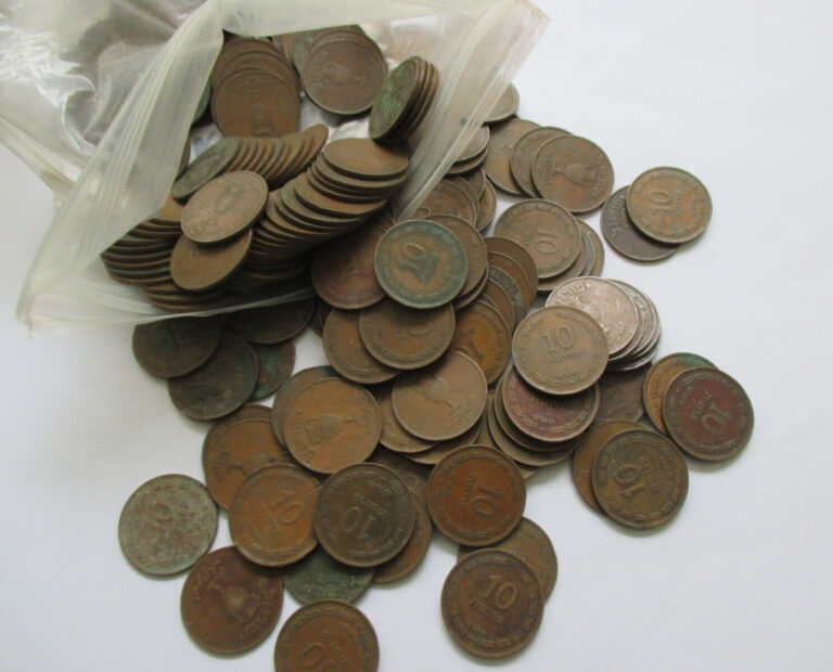 Read more about the article Lot of (10) – 5709 (1949) תש׳ט Israel 10 Pruta Bronze Coins KM# 11
