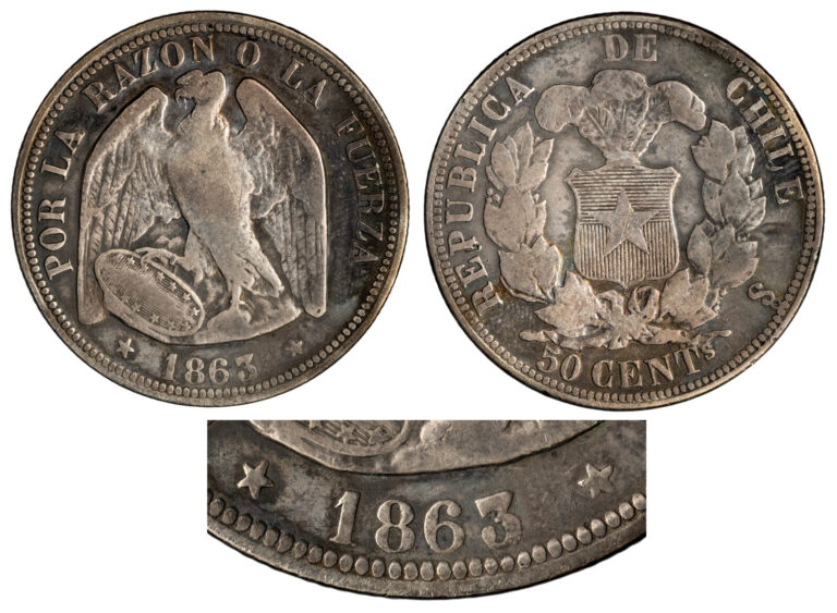 Read more about the article Chile. 1863/2 So Silver 50 Centavos  12.10 gr.  30 mm  VF  KM-134
