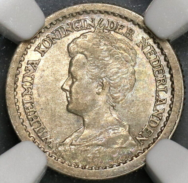Read more about the article 1910 NGC AU 58 Netherlands 10 Cents Queen Wilhelmina Silver Coin (19082602C)
