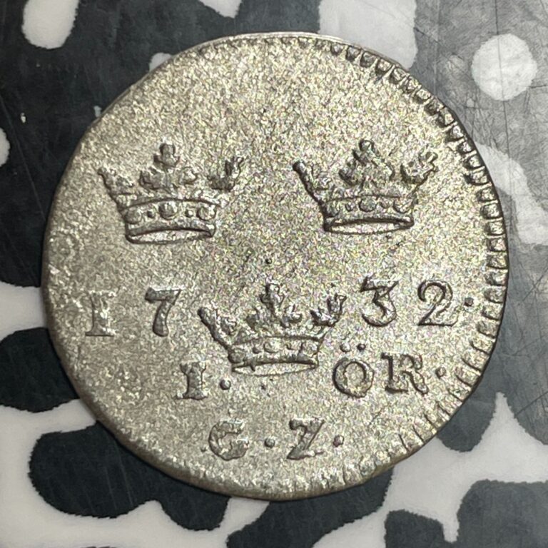 Read more about the article 1732 Sweden 1 Ore Lot#T3581 Silver! Nice! KM#382