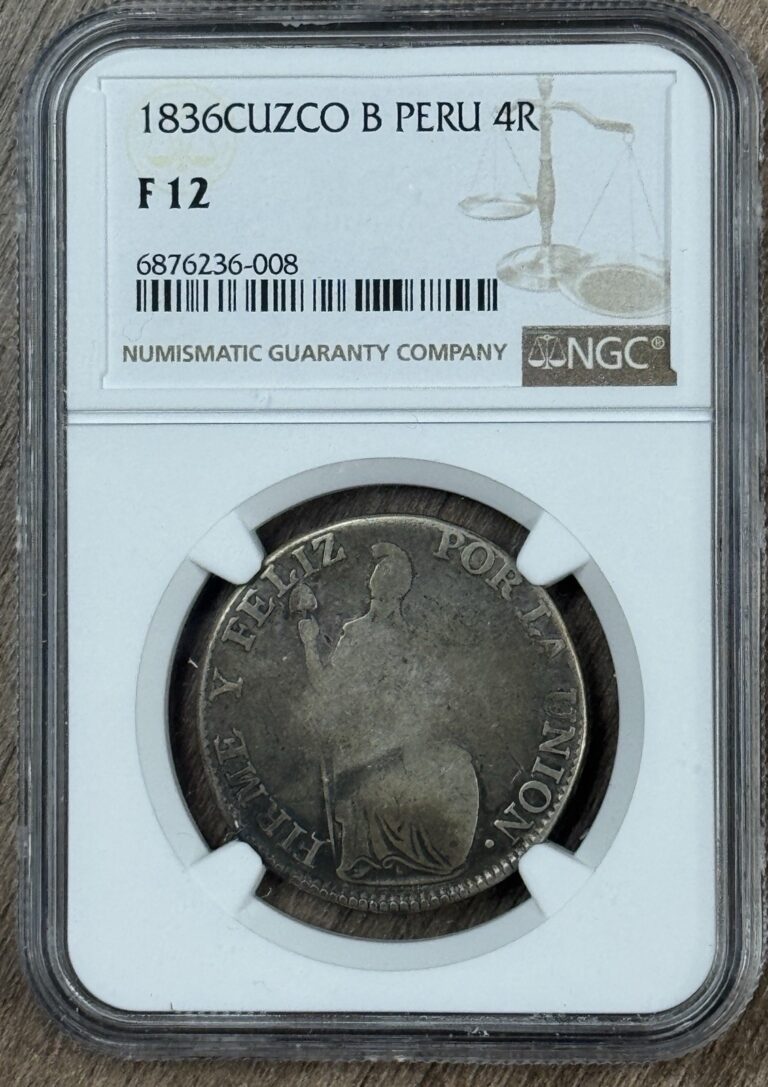 Read more about the article PERU 4 Reales 1836 B SILVER COIN Cuzco Mint NGC F12 Circulated