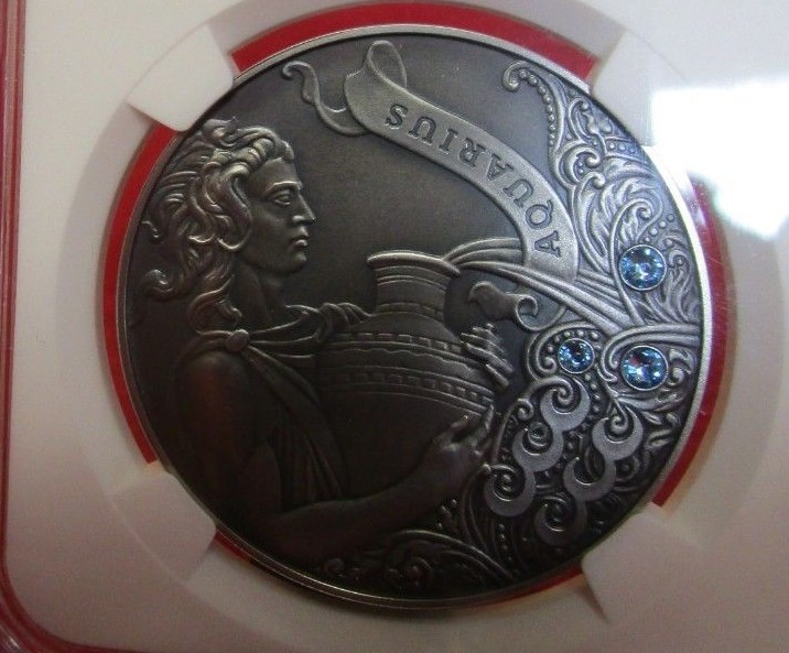 Read more about the article Belarus 2013 .925 Silver Swarovski $20 Zodiac – Aquarius NGC MS69 MATTE POP 1