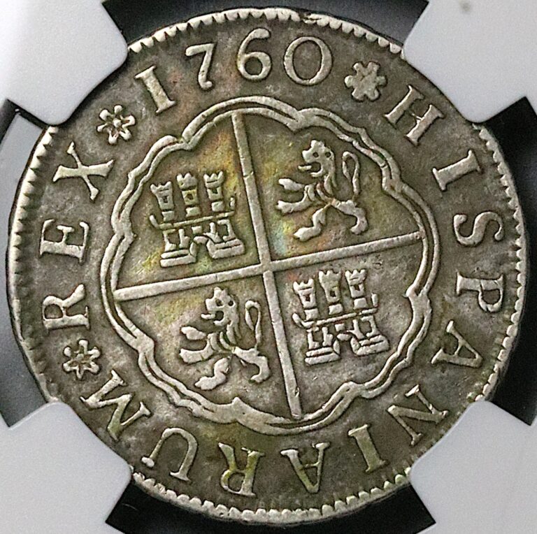 Read more about the article 1760-S NGC XF Spain 2 Reales Charles III Seville Pirate Silver Coin (24102601C)