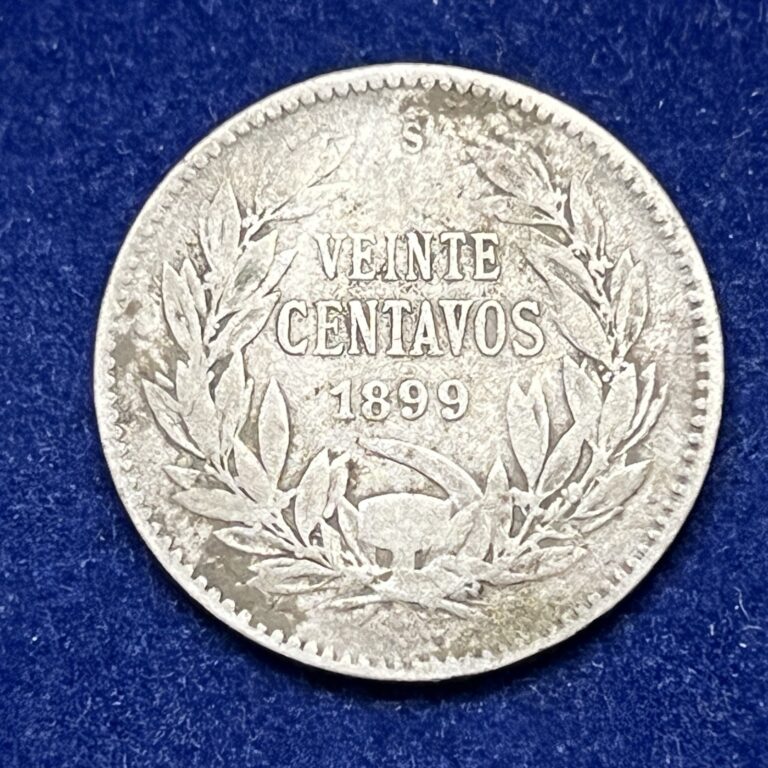 Read more about the article 1899-S Chile 20 Centavos Veinte SILVER World Coin