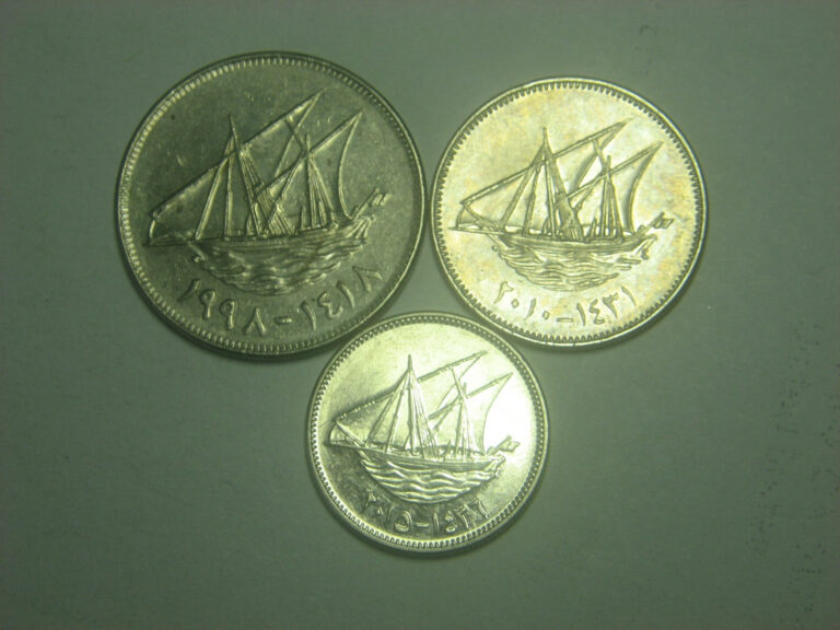 Read more about the article Kuwait    100    50  and  20  Fils  1997 – 2010 / 3 coins /