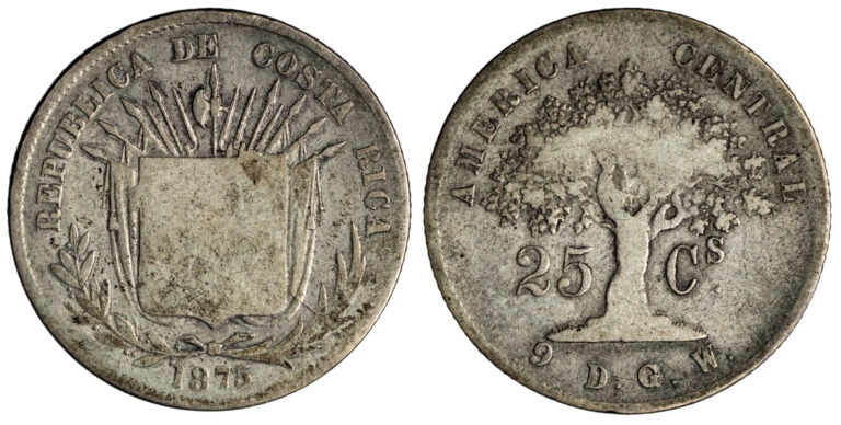 Read more about the article Costa Rica 1875 G.W. Silver 25 Centavos  6.15 gr.  24.22 mm Fine KM-106