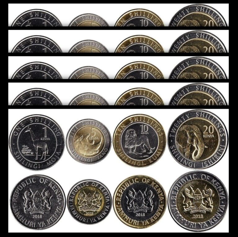 Read more about the article Kenya  UNC  5 (x) 4 Coins SET  1 5 10 20 Shillings 2018  BIMETAL  (20 Coins)