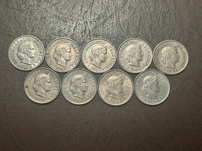 Read more about the article Lot Of 9 1933-1957 Switzerland Five Rappen Coins