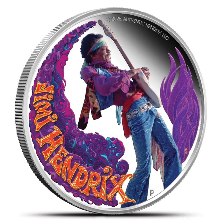 Read more about the article 2025 1 oz Proof Colorized Tuvalu Silver Jimi Hendrix Coin (Box  CoA)
