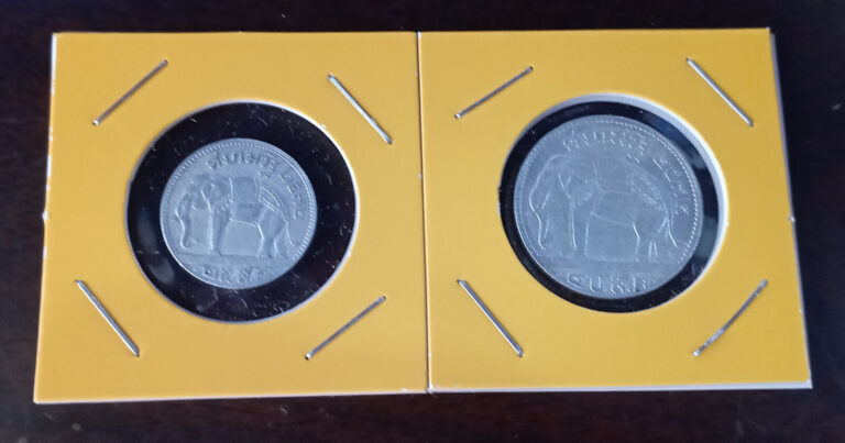 Read more about the article Thailand Coin Silver 1929 25 50 Satang Prajadhipok VII Elephant (VF-XF) Y48 Y49