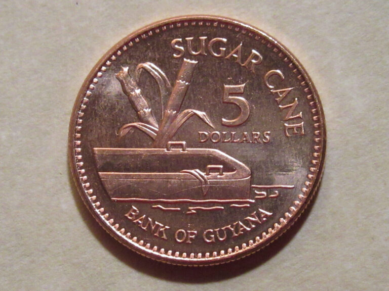 Read more about the article 2005 Guyana coin 5 dollar  SUGAR CANE unc Beauty   F.A.O. issue