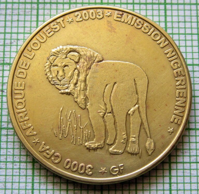 Read more about the article NIGER 2003 2 AFRICA or 3000 CFA COIN  LION and ELEPHANT HEAD  IDAO COINAGE Brass