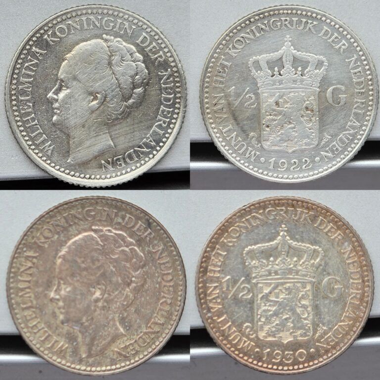 Read more about the article Two Netherlands 1/2 Gulden Silver Coins: 1922 and 1930