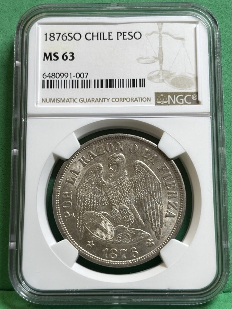 Read more about the article 1876 SO CHILE PESO MS 63. Glorious Luster