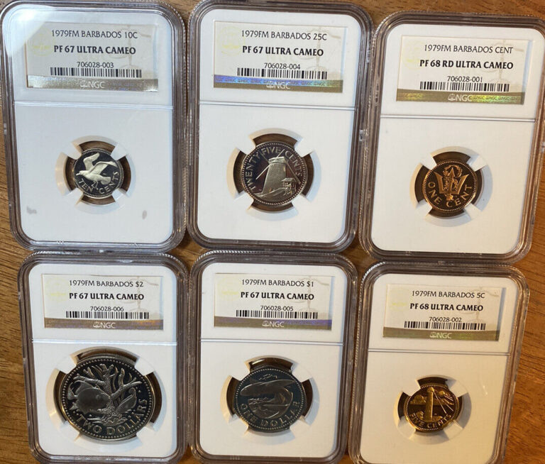 Read more about the article 1979 FM Barbados Ultra Cameo – NGC  PF 67 $2  $1  25c  10c  5c  PF68 1 Cent