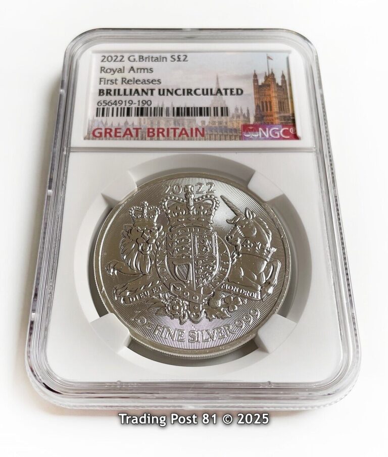 Read more about the article 2022 GREAT BRITAIN ** SALE ** Royal Arms 1 oz. SILVER – FR – NGC Brilliant Unc.