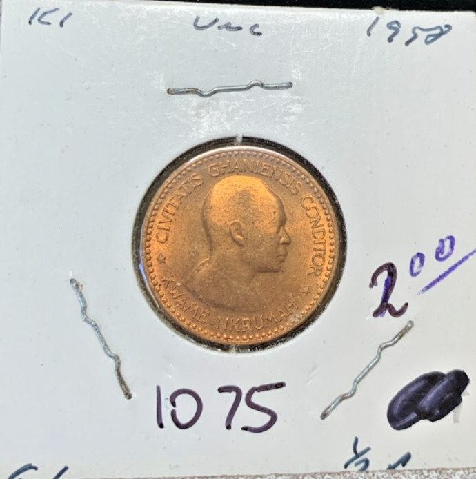 Read more about the article 1958 Ghana 1/2 Penny KM# 1. Looks uncirculated. Coin #1075