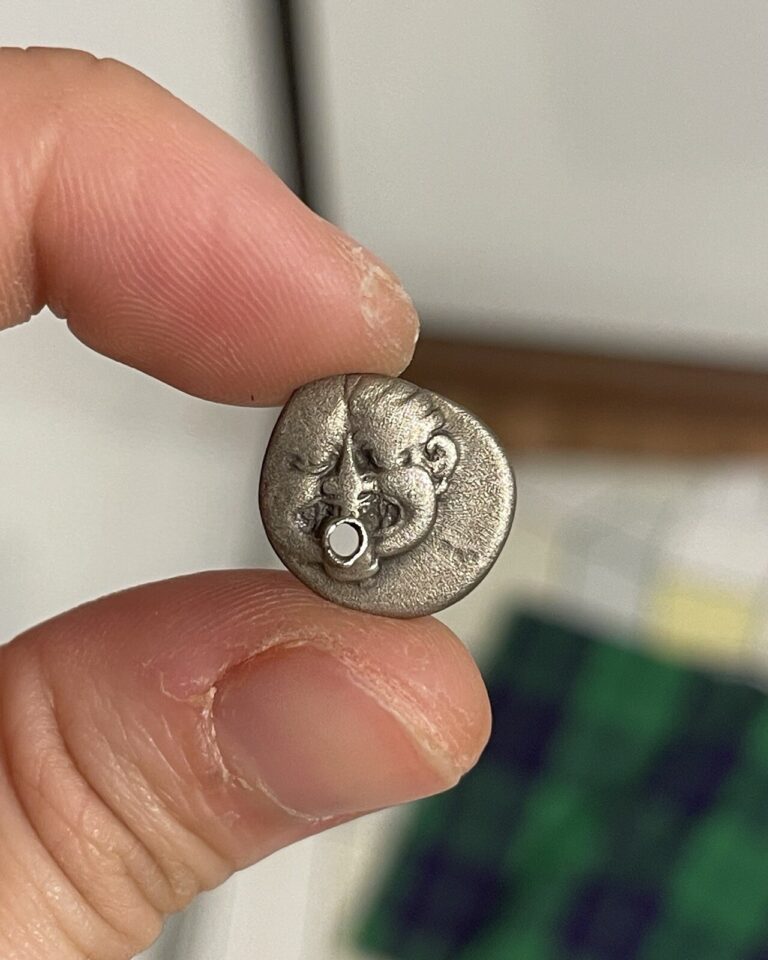 Read more about the article Macedonia  Neapolis. AR Hemidrachm  425-350 BC. Holed. Ancient Greek Silver Coin