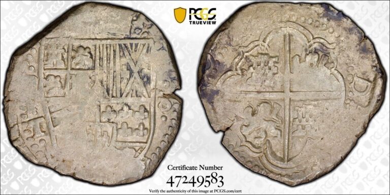 Read more about the article Old Silver Shipwreck Treasure Coin 1622-48 P-T Bolivia 8 Real Cob PCGS VF Detail