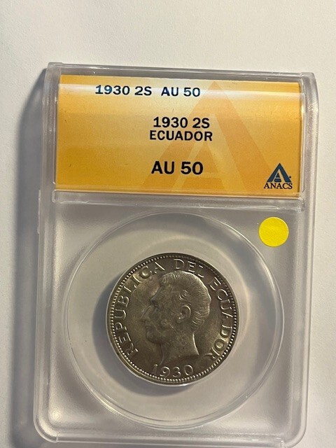 Read more about the article 1930 Ecuador 2 Sucres/Silver/Anacs AU 50 #16025