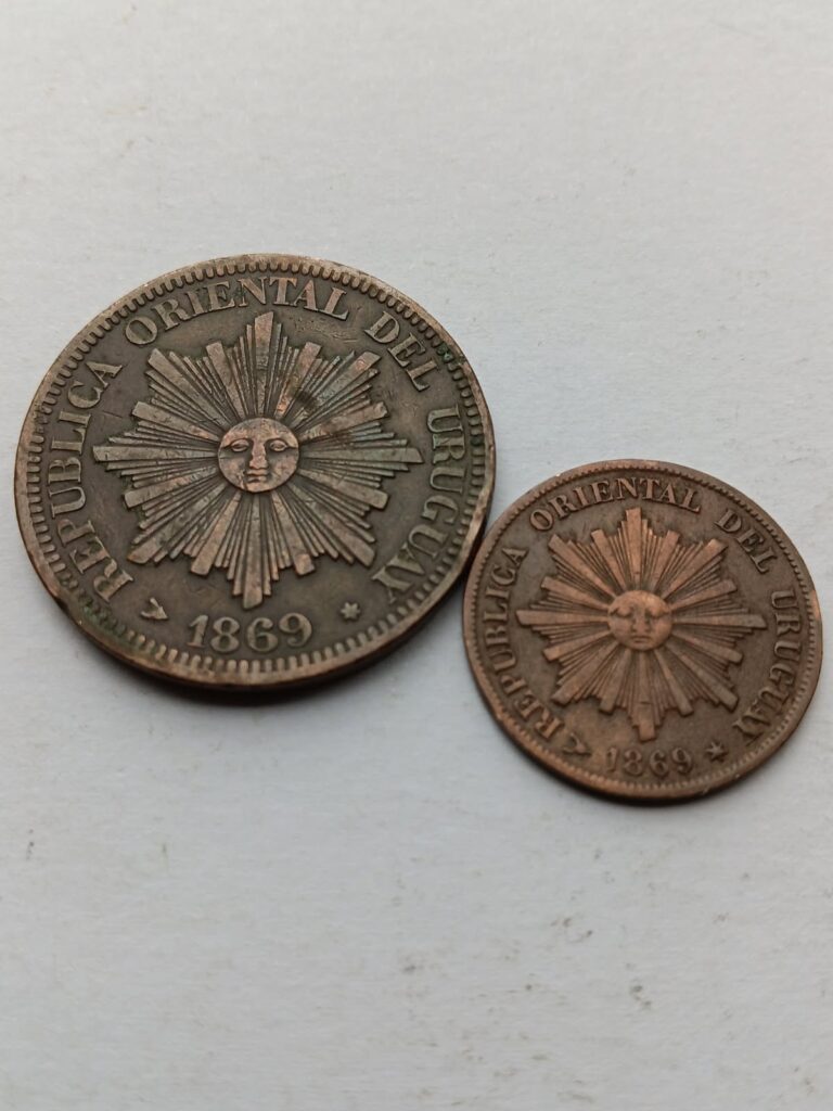 Read more about the article 1869 H Uruguay 4 Centesimos and 1 Centesimo (2 Coins)