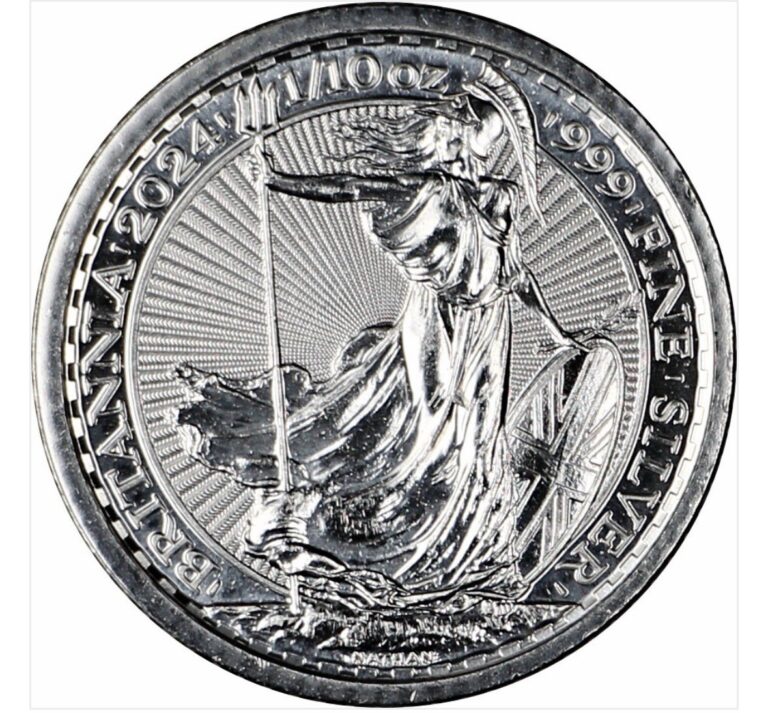 Read more about the article 2024 Great Britain UK Britannia BU Unc MS 1/10 oz 0.999 20 Pence Silver Coin