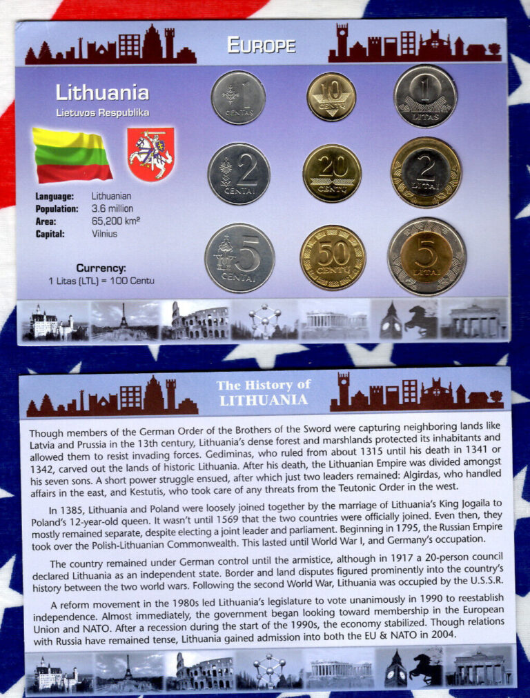Read more about the article Littleton World Coin Set Lithuania UNC 1991-2010 5 Lati 1999 2 Lats 2010 w/card
