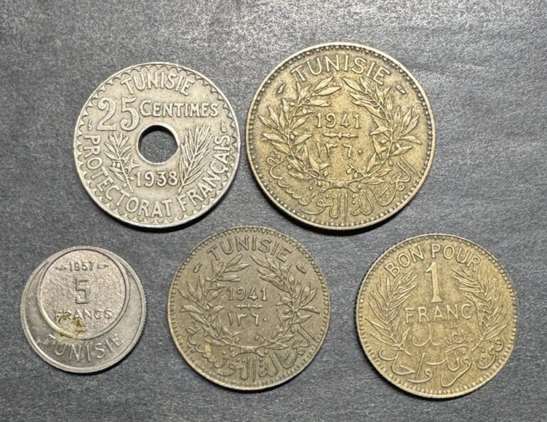 Read more about the article Tunisia Coin Collection Lot Of 5 Coins 1938 1941 Uncommon France Centimes World