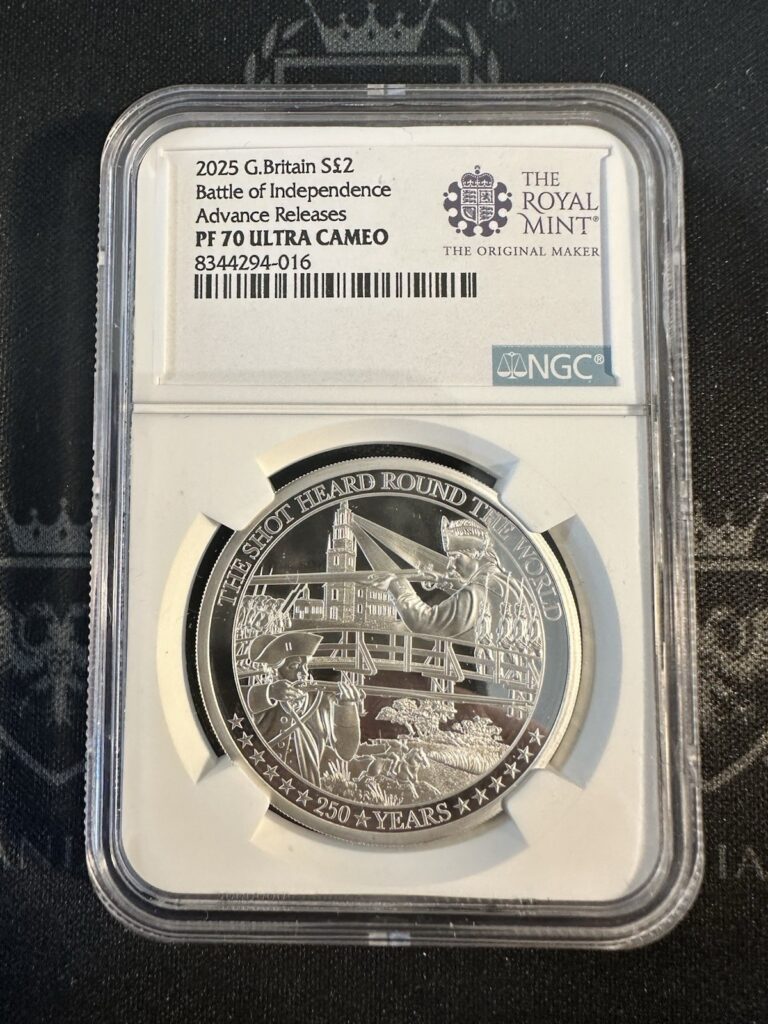 Read more about the article 2025 Great Britain Battle of Independence 1 oz Silver NGC PF70 Advance Release