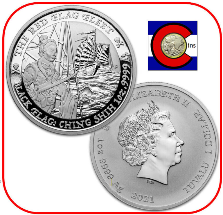 Read more about the article 2021 Tuvalu Black Flag The Red Flag Fleet Ching Shih 1 oz Silver Coin in capsule
