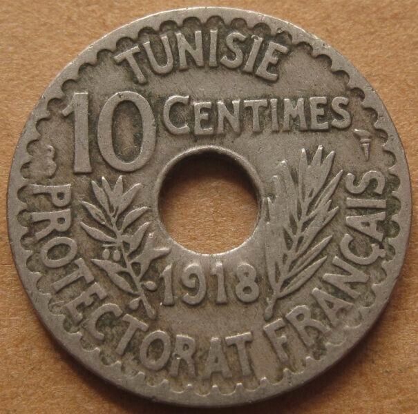 Read more about the article 1918 Tunisie 10 Centimes – Circulated Condition – North Africa – WWI Era Coin