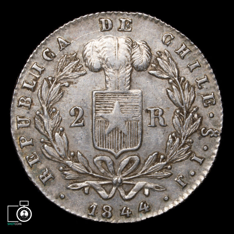 Read more about the article Chile  Santiago mint  2 Reales 1844 IJ  Silver coin