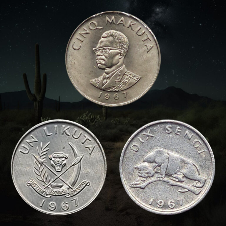 Read more about the article Lot of 3 – 1967 Congo 5 Makuta  1 Likuta and 10 Sengi Coins  Mobutu Sese Seko