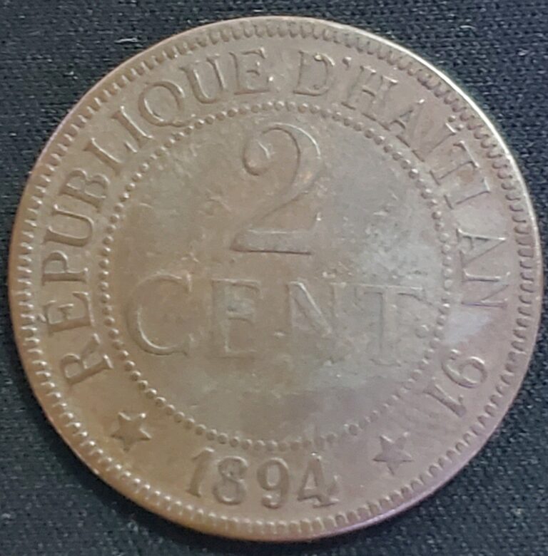 Read more about the article 1894 Haiti: Bronze 2 Centimes Coin.  – A  Paris Mint   KM#49.