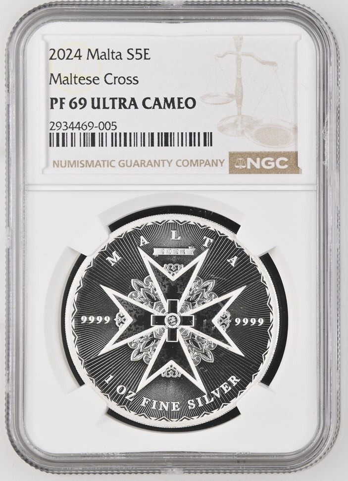 Read more about the article 2024 Malta MALTESE CROSS 1oz Silver 5 Euro S5E Coin PF69 Ultra Cameo NGC