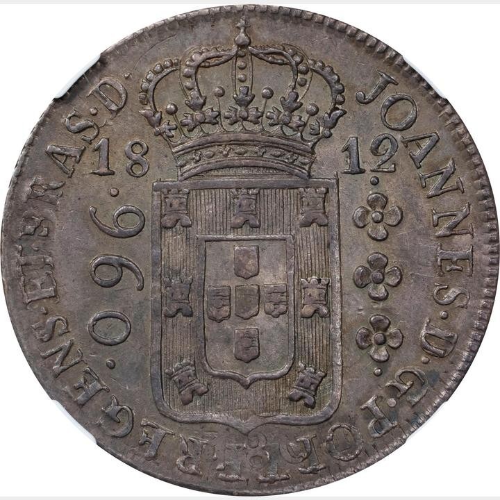 Read more about the article 1812R Brazil Silver 960 Reis D Joao Prince Regent. NGC AU-55