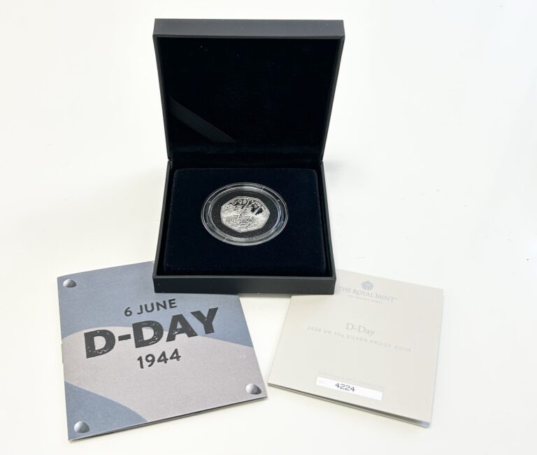 Read more about the article 2024 D-Day .925 Silver Proof 80th Anniversary 50p Royal Mint Boxed and COA UK
