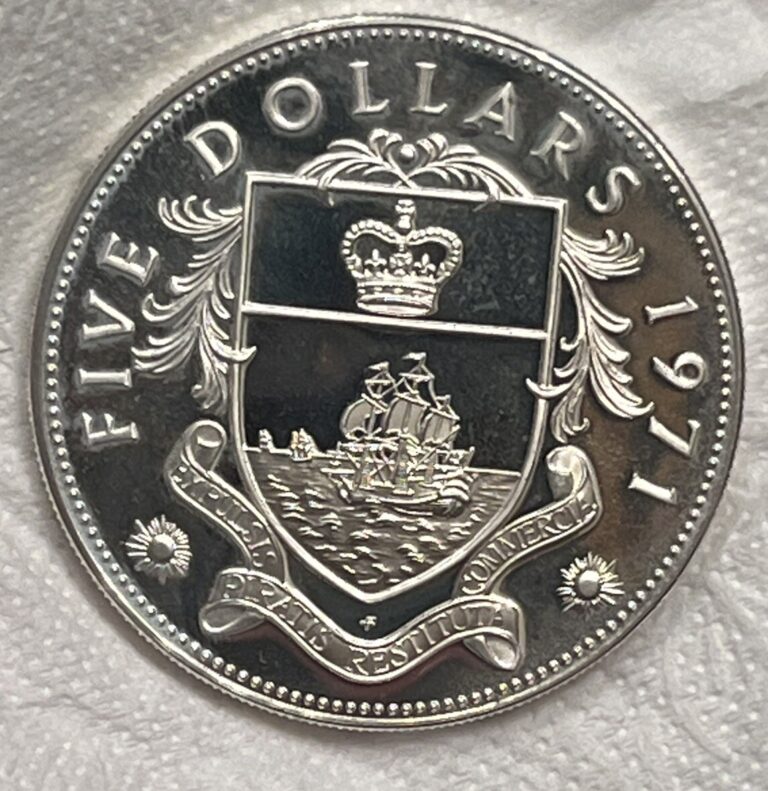 Read more about the article 1971 Bahamas Islands $5 Dollars Huge Silver Coin  Elizabeth II  AU/Uncirculated