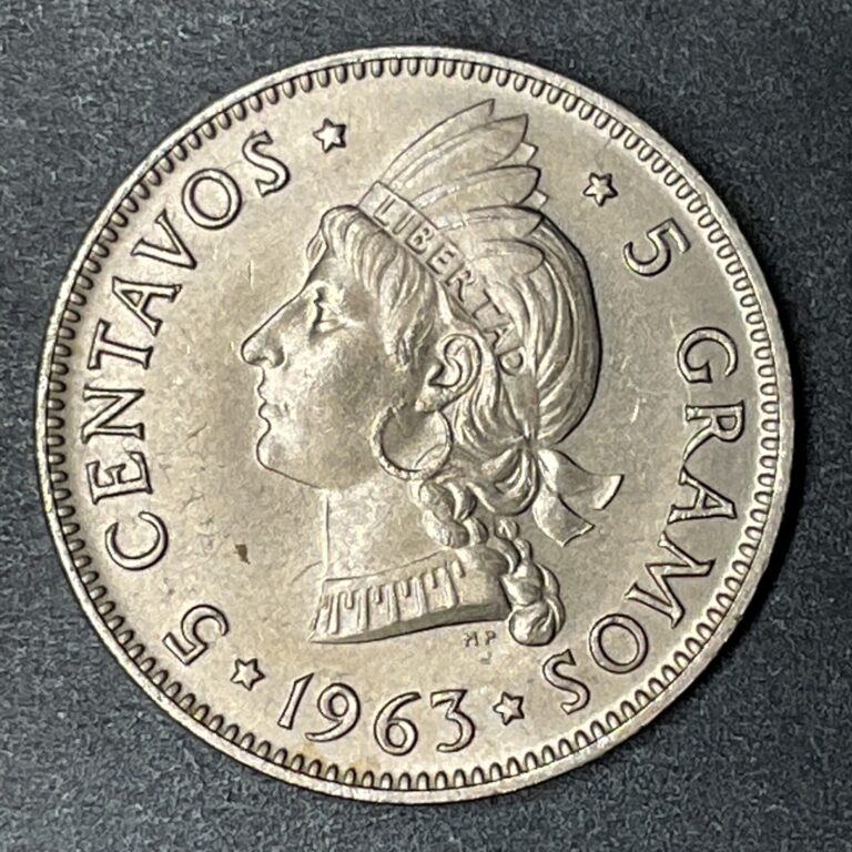 Read more about the article Dominican Republic 1963  5 Cent Libertad 100th Anniv Restoration Republic KM# 26
