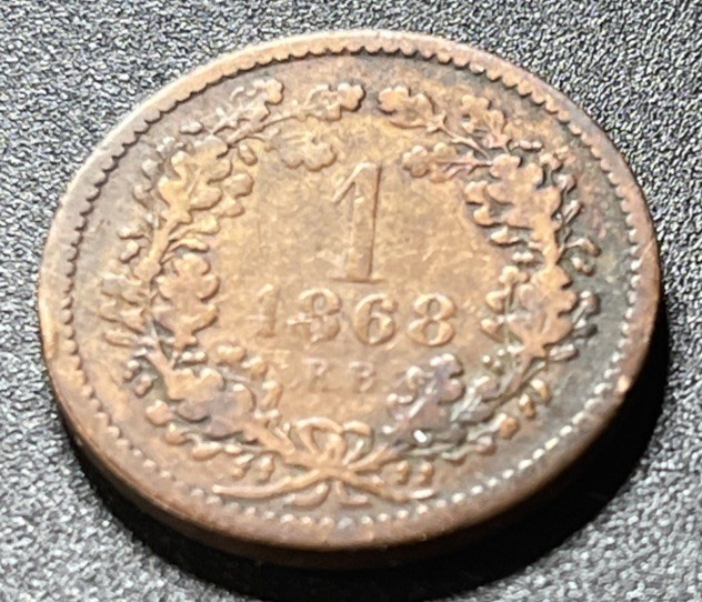 Read more about the article 1868 Hungary 1 Pence Krajczar Coin. Magyar Kiralyi Valto Pence
