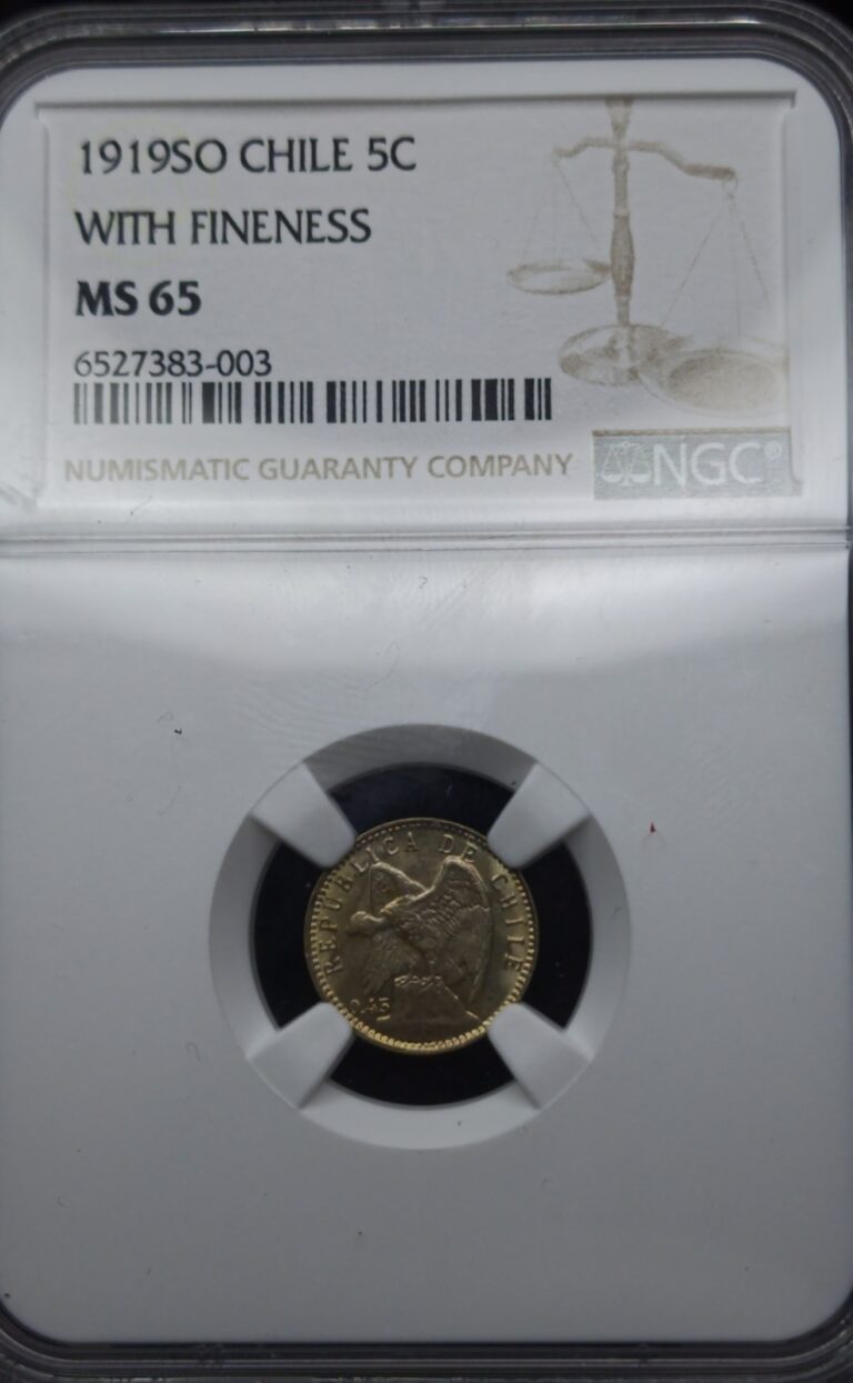 Read more about the article 1919 So Chile 5 Centavos NGC MS 65