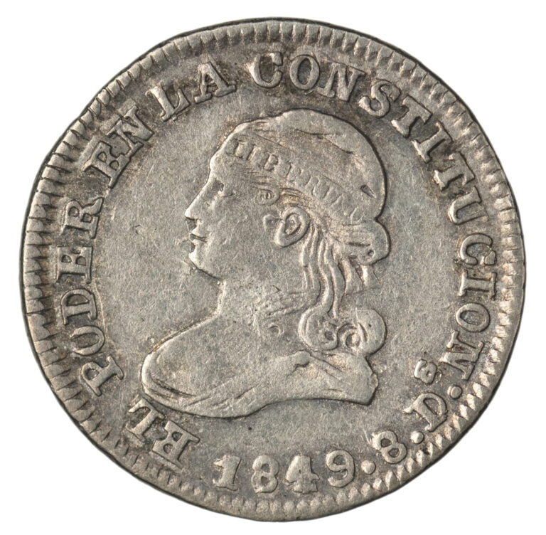 Read more about the article Ecuador 1849 GJ Silver 1/2 Real  1.63 gr.  16.77 mm KM-35 VF-EF