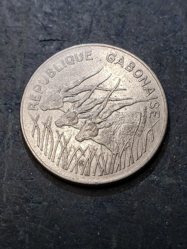 Read more about the article 1972 Gabon (Central African States) 100 Francs Coin Obsolete Eland Antelope