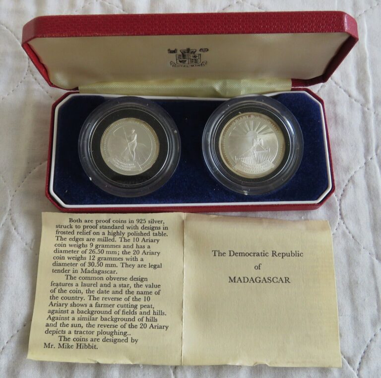 Read more about the article MADAGASCAR 1978 NEW CURRENCY SILVER PROOF 2 COIN SET – boxed/coa
