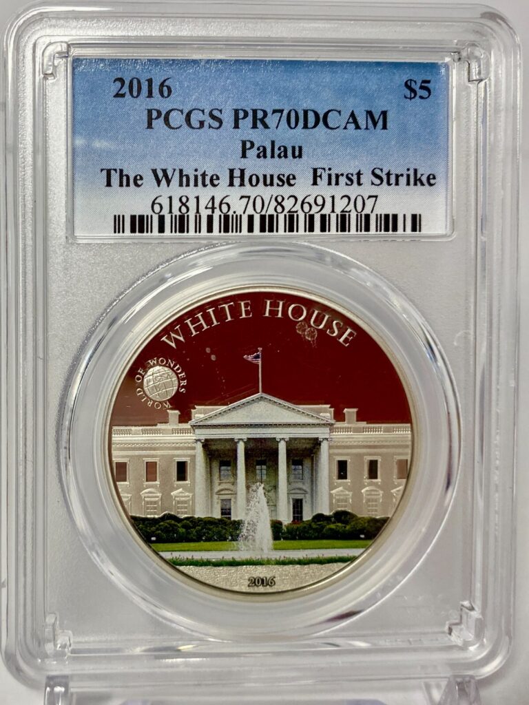Read more about the article 2016 PCGS PR70DCAM FS Palau World of Wonders The White House Silver  Coin